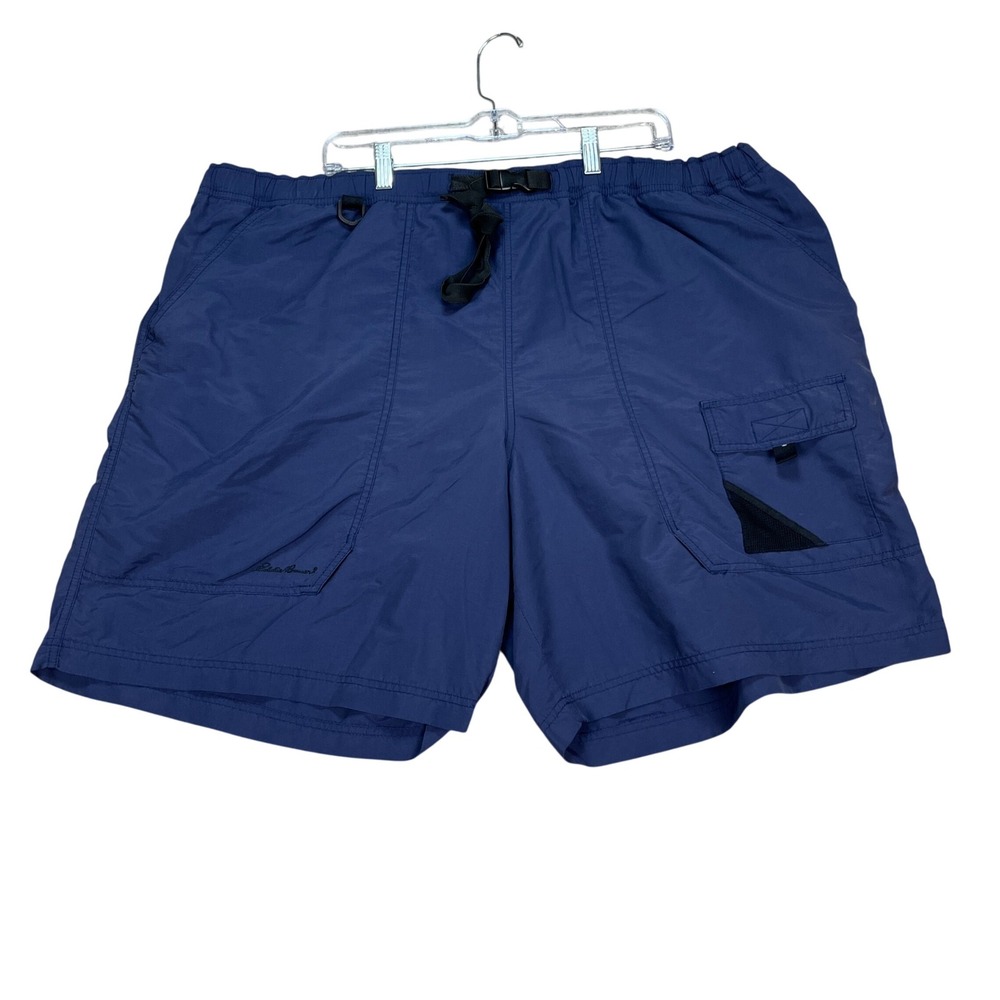 Vintage‎ Eddie Bauer Guide Shorts Mens XXL Navy Blue Colorblock Flat Front Cargo